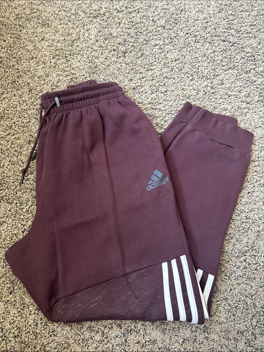 adidas Maroon Sweatpants with White 3-Stripes